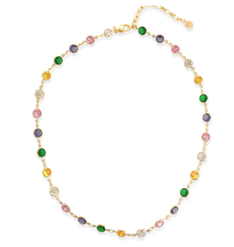 Gold Round CZ Colored Stones Necklace