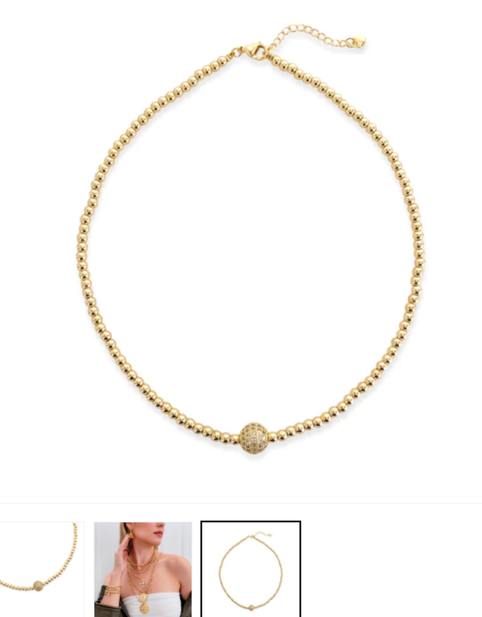 Gold Ball Chain with CZ Sphere Necklace