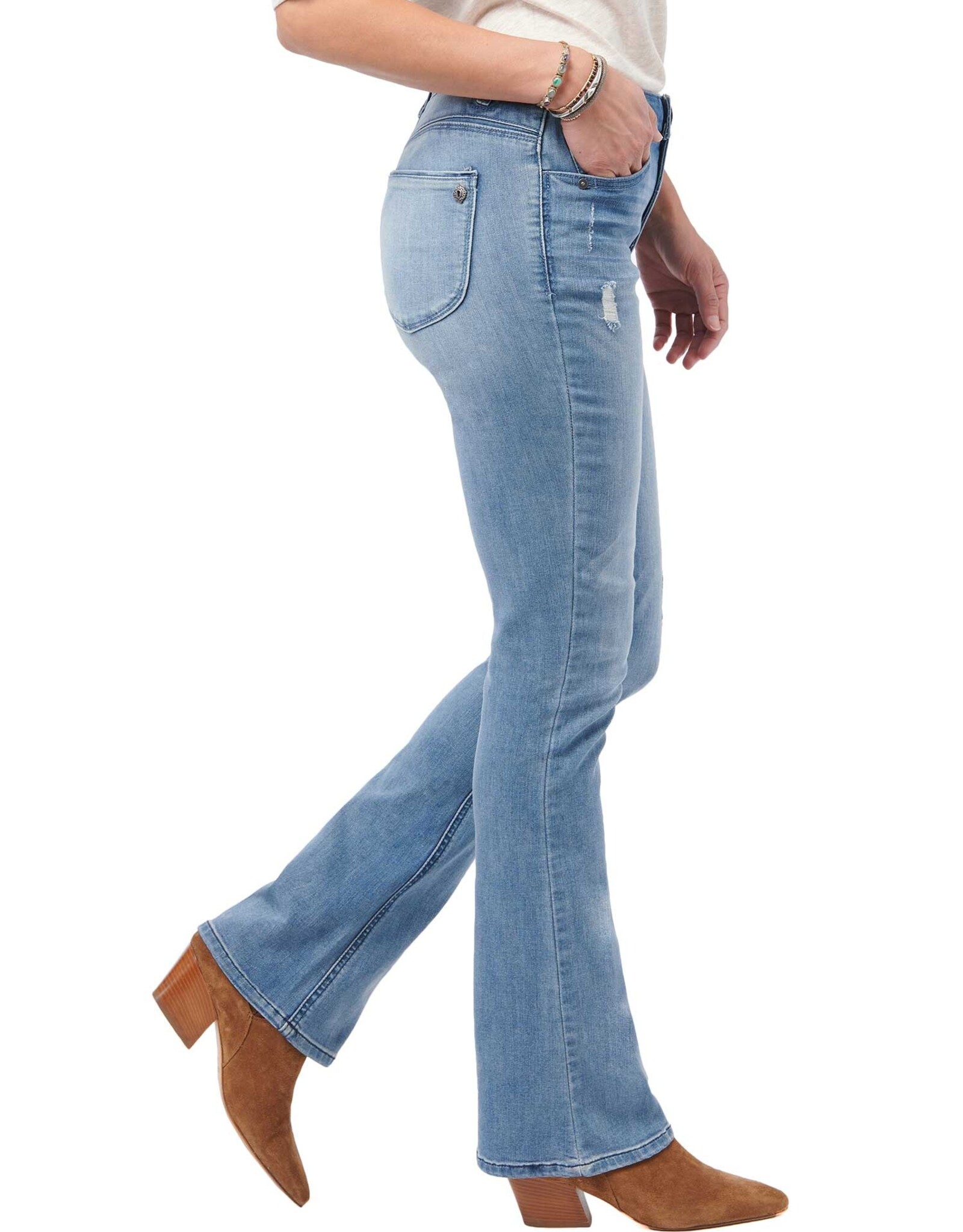 Democracy Light Blue Washed High Rise Itty Bitty Boot Cut Petite Jean