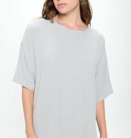 - Grey Round Neck Short Sleeve Loose Fit Top