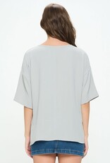 - Grey Round Neck Short Sleeve Loose Fit Top