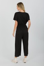 - Black Smocked Waist, S/S  Jumpsuit with Buttons and Pockets