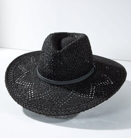 - Black Panama Woven with Banded Detail Hat