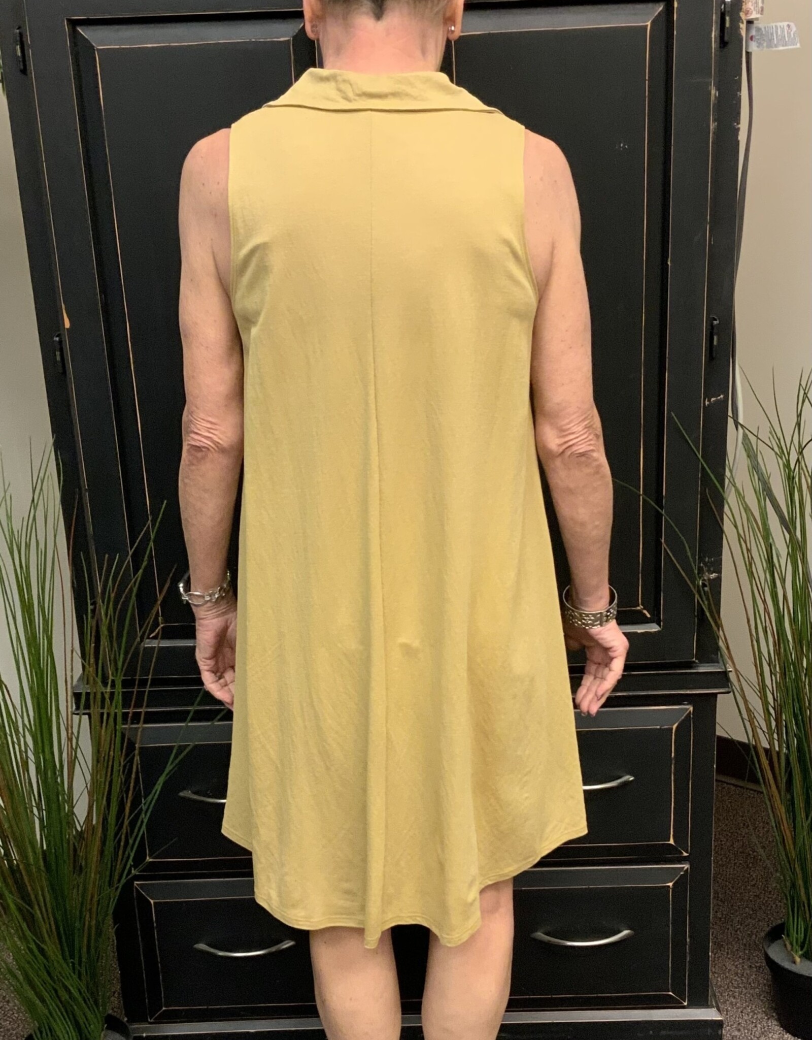 - Mustard Collared V-Neck Sleeveless Mid Length Dress