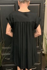 - Black V-Neck Button Up S/S with Pockets Mid Length Dress