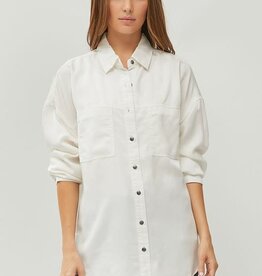 - Cream Collared Button Up 2 Chest Pockets Long Sleeve Top