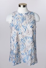 - Light Blue/Tan Embroidered Pattern High Round Neck Sleeveless Top