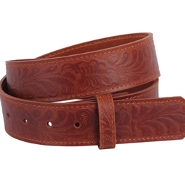 - Brown Western Tooled Vintage Buckle Leather Belt