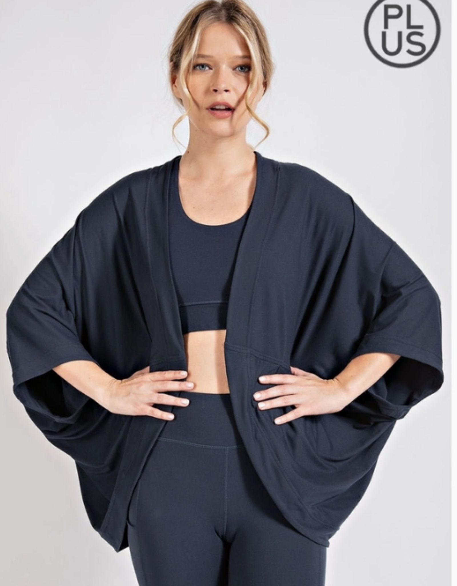 - Black Open Front  Butterfly Sleeve with Pockets Cardigan