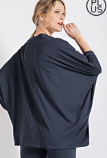 - Black Open Front  Butterfly Sleeve with Pockets Cardigan