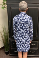 Navy/White Palm Tree Pattern Button-Up Dress w/Side Pockets