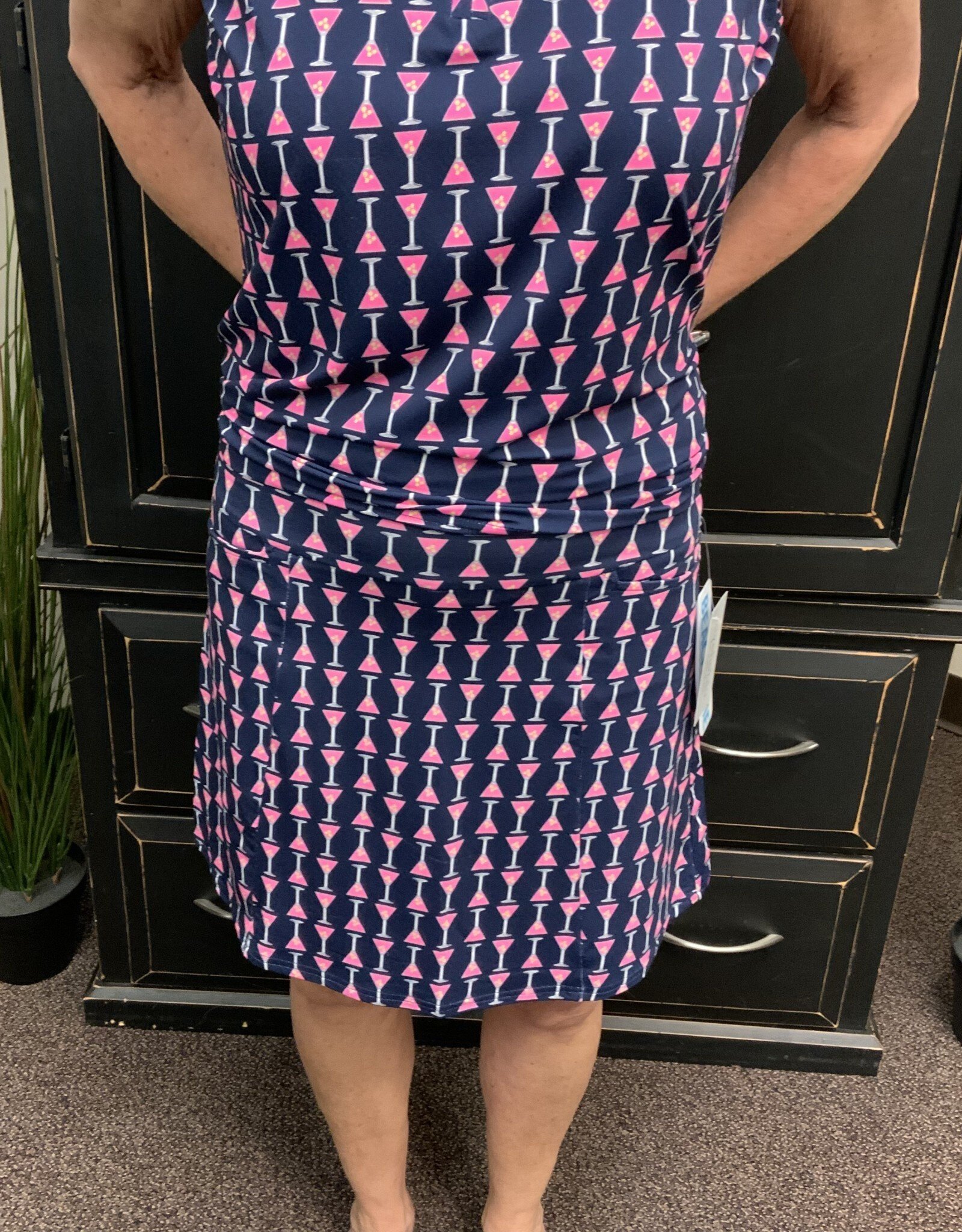 Navy/Pink Martini Glass Pattern Skort w/Front Pockets