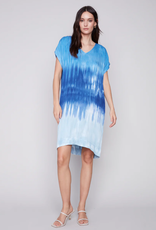 Charlie B Blue Tie Dye V-Neck Short Sleeve Midi Dress w/Pockets