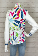Dolcezza Multi Color Tropical Art Knit Mock Neck w/Drawstrings Zip-Up Jacket