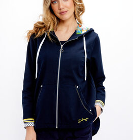Dolcezza Black Knit Zip-Up Multi Color Art Hooded Jacket w/Pockets