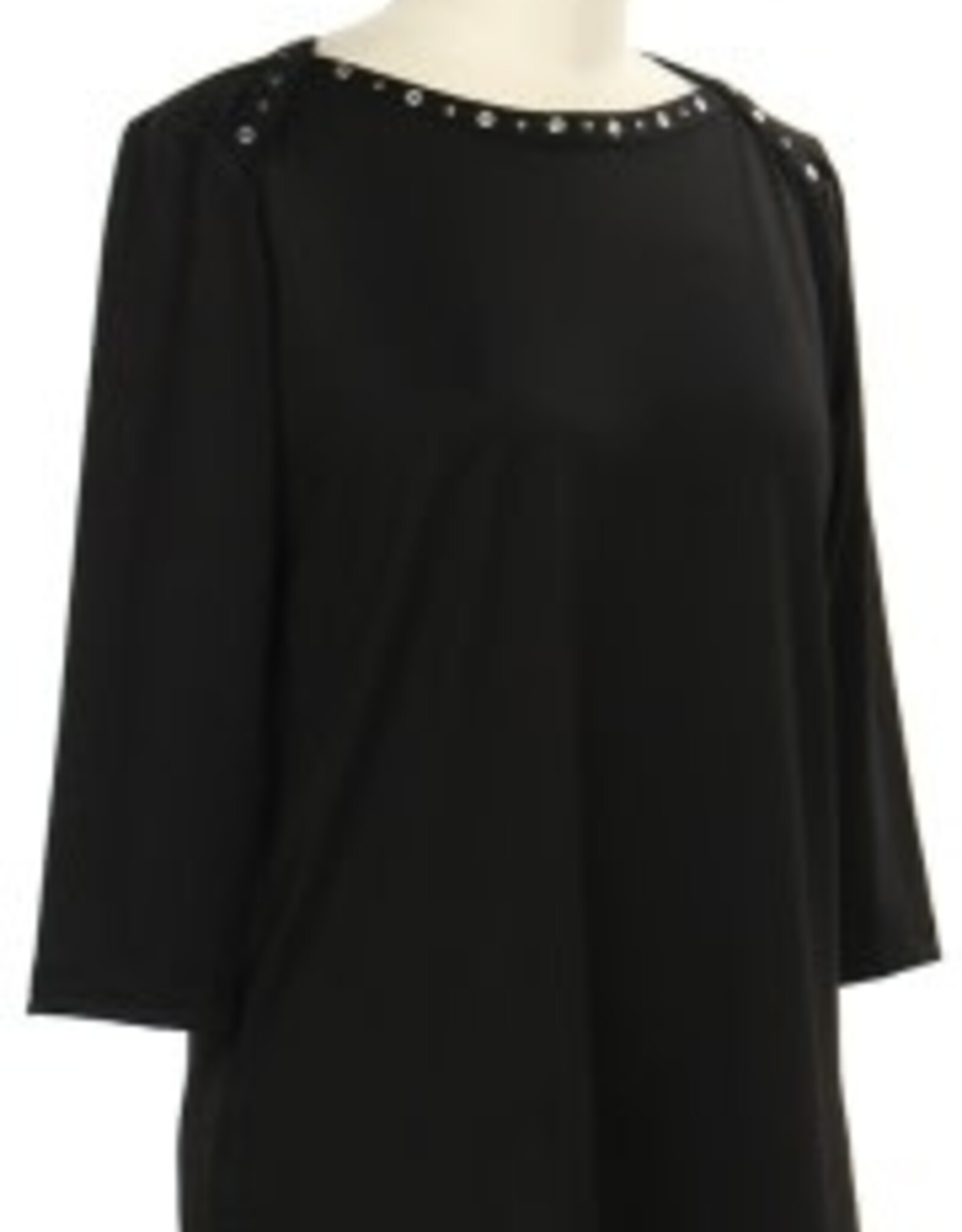 - Black Embellished Neck 3/4 Sleeve Top