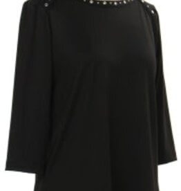 - Black Embellished Neck 3/4 Sleeve Top