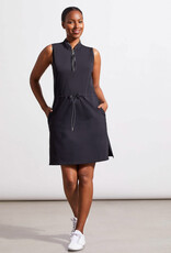 Tribal Black Mock Neck 1/4 Zip Sleeveless Mid Length Dress