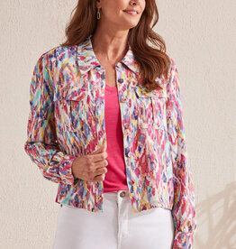Tribal Raspberry Multi Color Print Button Up Collar Long Sleeve Jacket