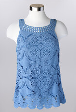 - Ice Blue Lace Knitted Circle Pattern Layered Sleeveless Top