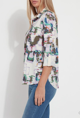 Lysse Lavender/Green Watercolor Print Button-Up  Long Sleeve Top