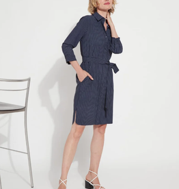 Lysse Navy Pin-Stripe Printed Schiffer 3/4 Sleeve Dress w/Buttons