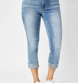 Judy Blue Medium Wash Mid-Rise Cuffed Capri Denim Pant