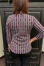 Lulu B Black/Pink Dotted Print V-Neck 3/4 Sleeve Top