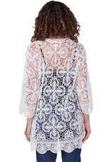 - White Medallion Lace Cotton Open Front 3/4 Sleeve Cardigan