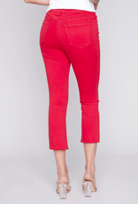 Charlie B Cherry Red Cropped Bootcut Twill Pants w/Asymmetrical Hem
