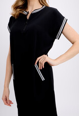 Joseph Ribkoff Black Round Zip Neck Short Sleeve Dress w/Detail Trim & Pockets