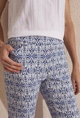 Tribal Blue Printed Pull-On Kick Flare Capri Pant w/Front Pockets