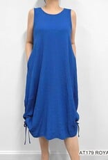 - Royal Blue Textured Sleeveless Dress w/Side Tie Ruching