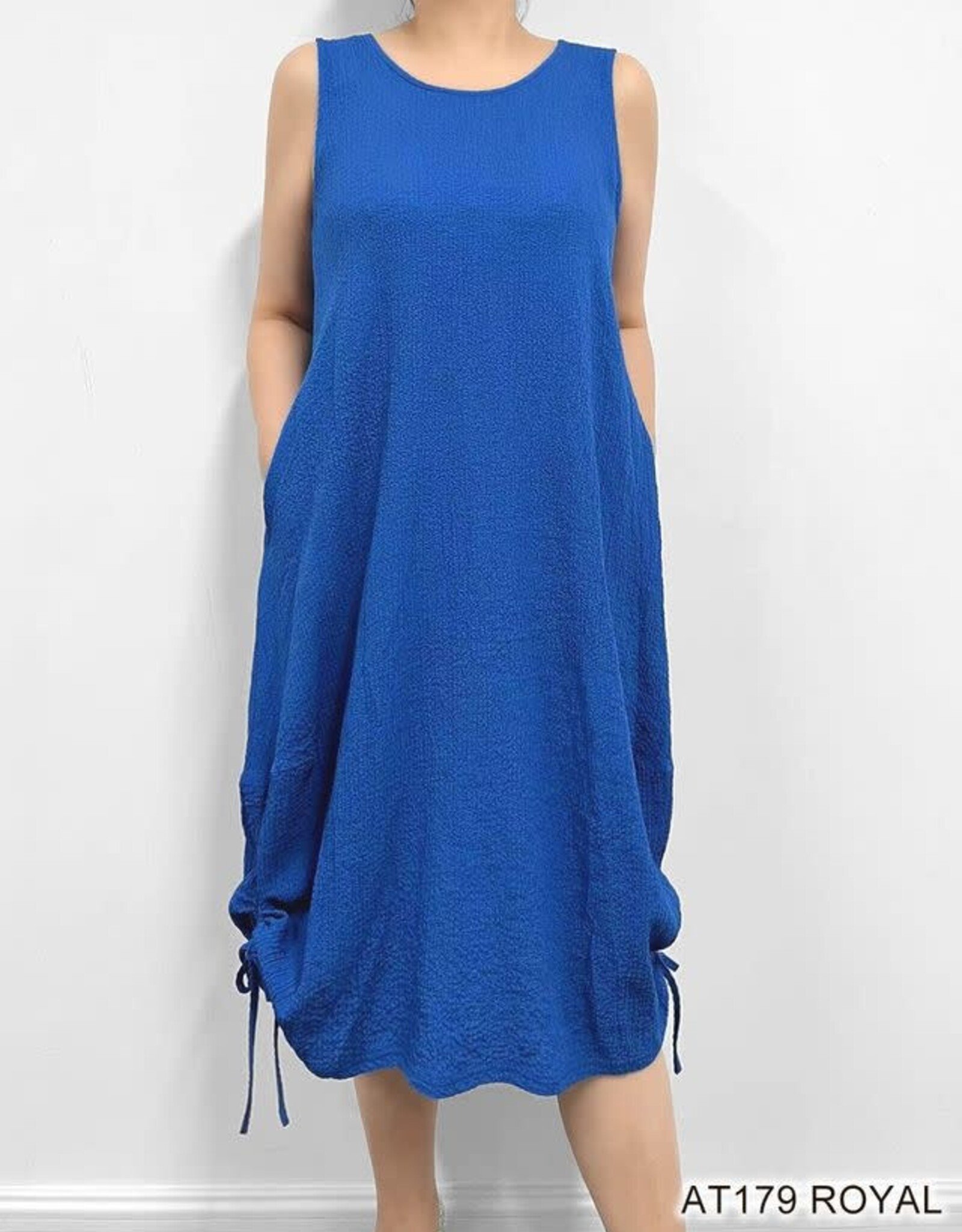- Royal Blue Textured Sleeveless Dress w/Side Tie Ruching