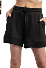 - Black Scuba Pleat Casual Shorts w/Pockets