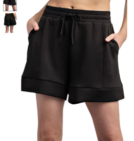 - Black Scuba Pleat Casual Shorts w/Pockets