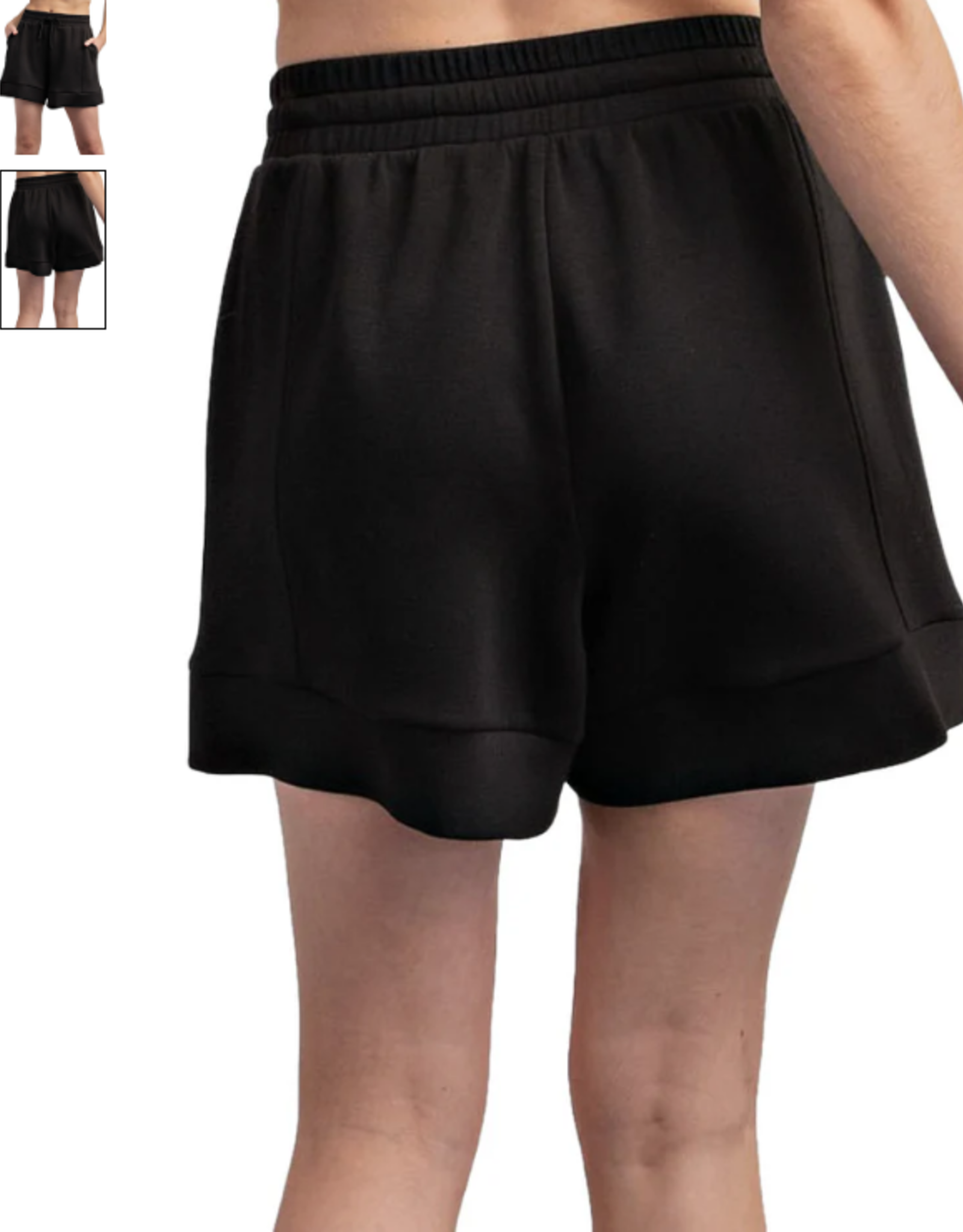 - Black Scuba Pleat Casual Shorts w/Pockets