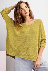 - Avocado V-Neck  3/4  Sleeve Cuffed Sweater