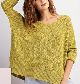 - Avocado V-Neck  3/4  Sleeve Cuffed Sweater