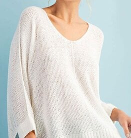 - Off White V-Neck  3/4  Sleeve Cuffed Sweater