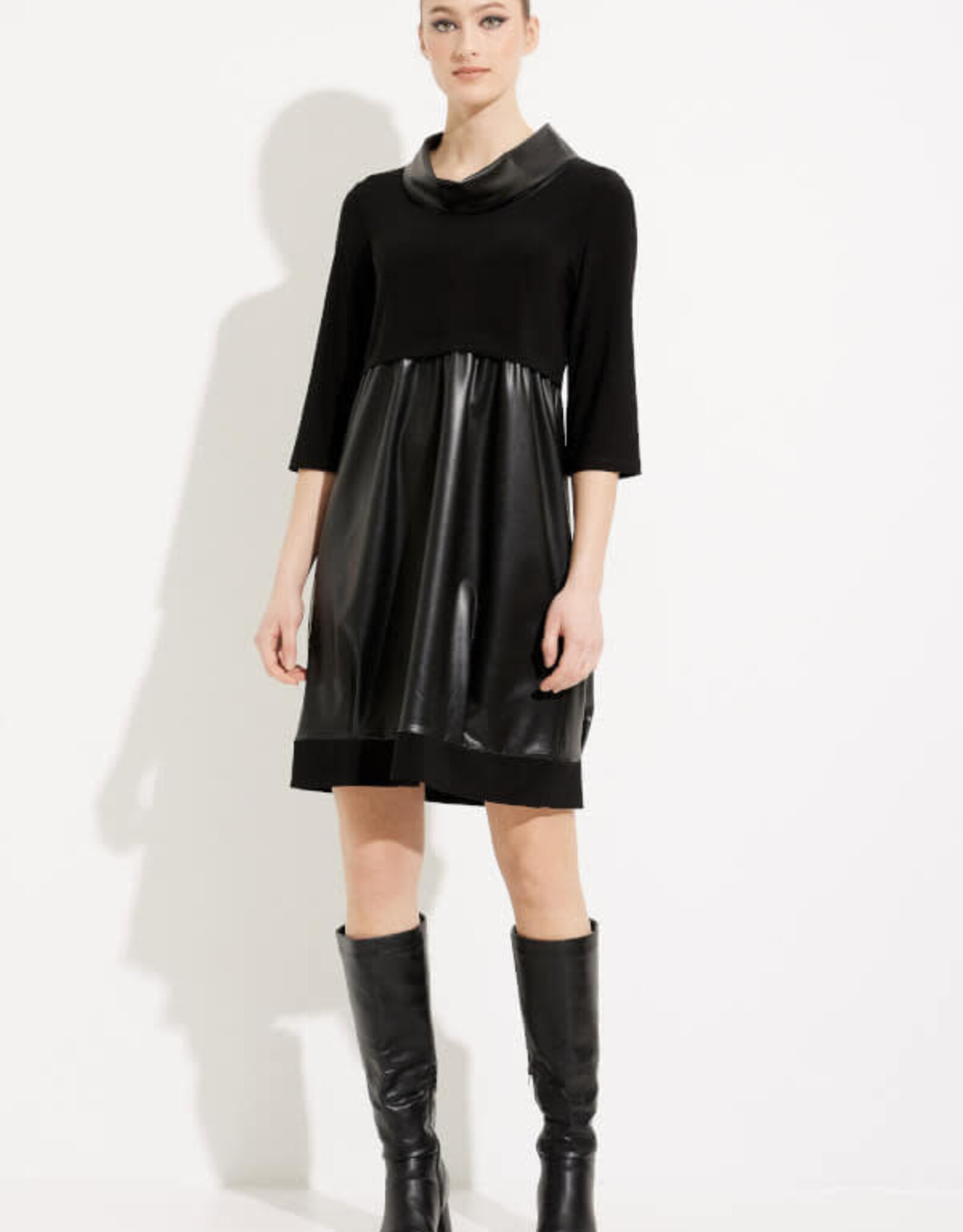 Joseph Ribkoff Black Faux Leather Cocoon Dress