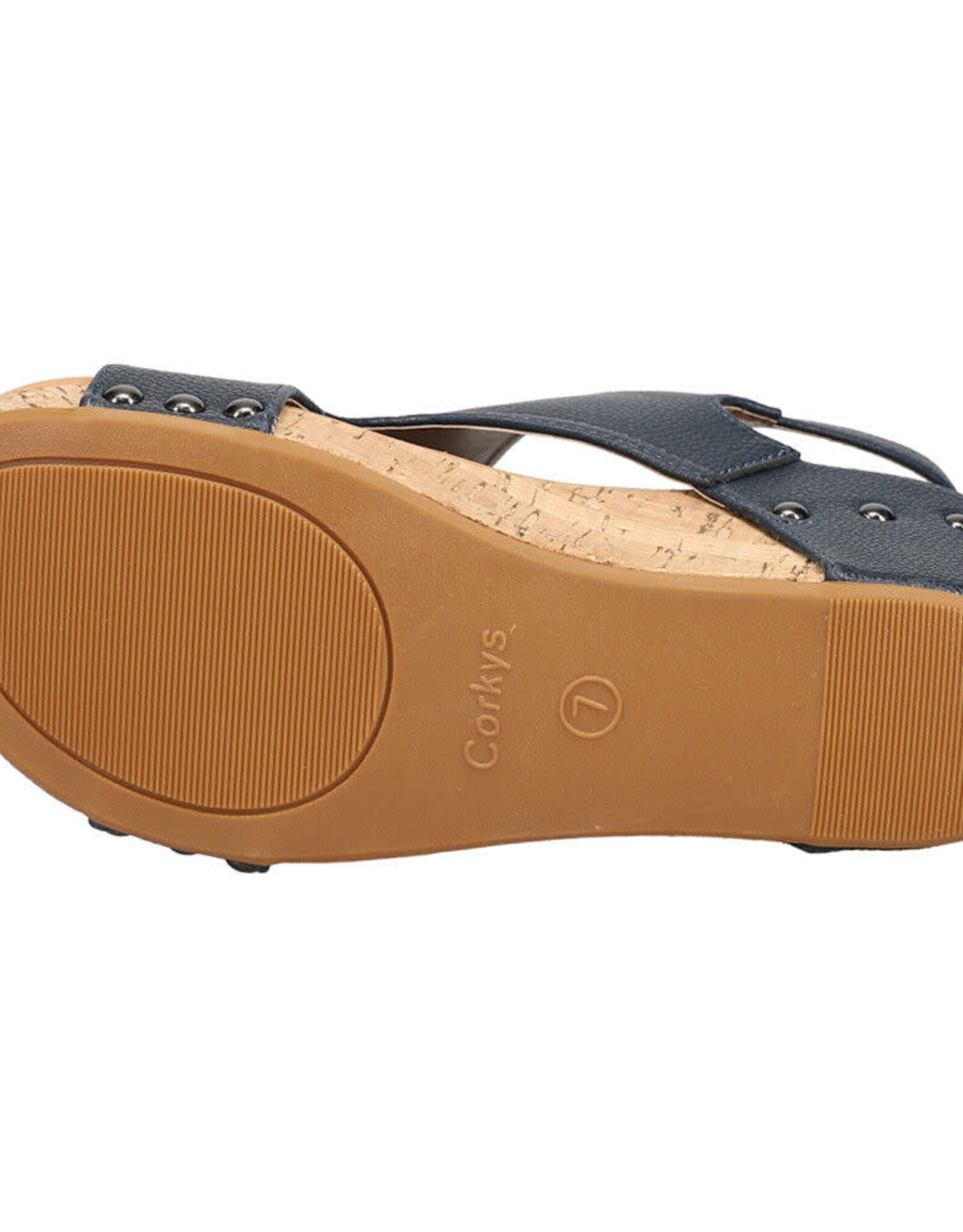 Corkys Footwear Navy Velcro Closurer Strap Carley Wedge Sandal