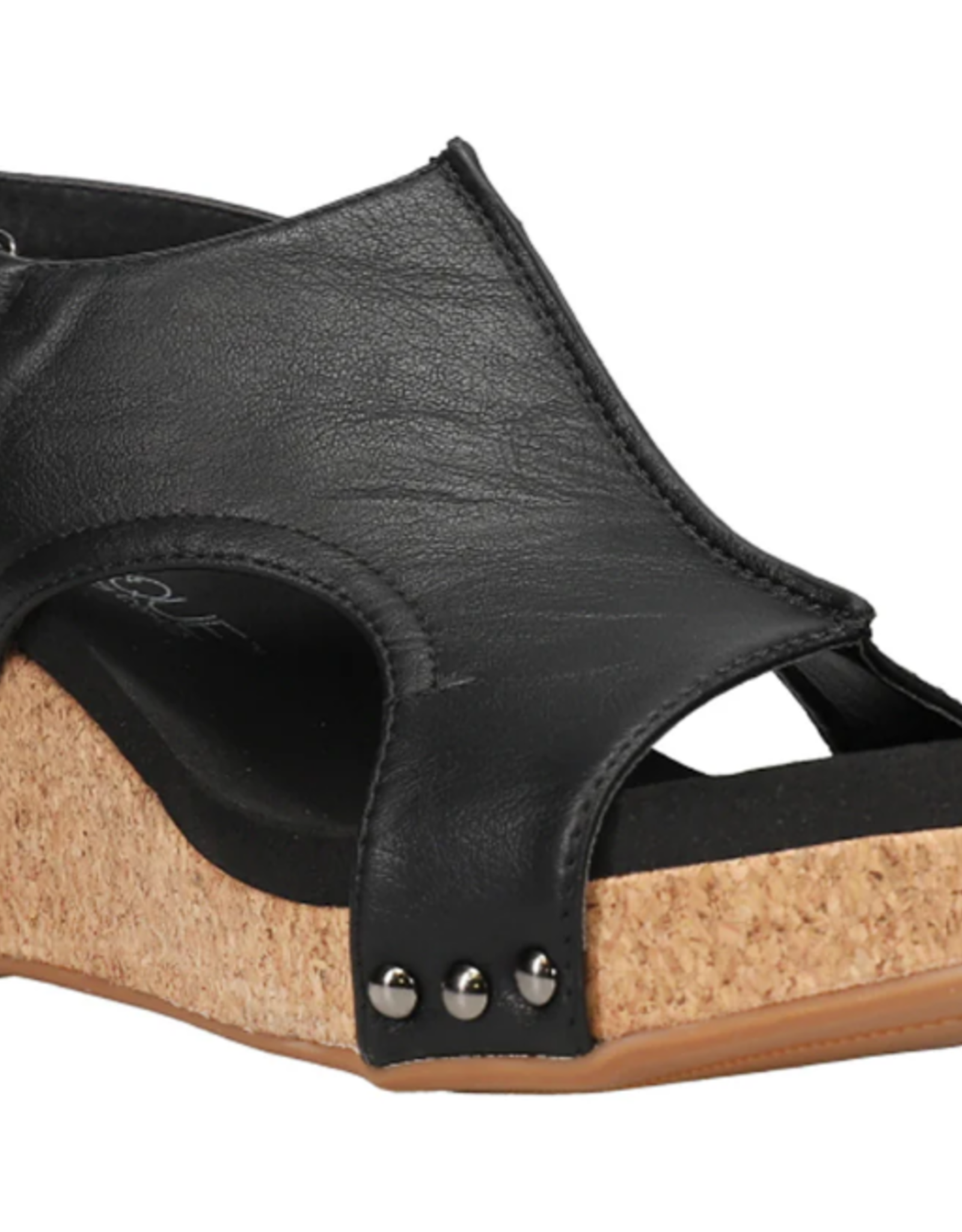 Corkys Footwear Black Smooth Velcro Closurer Strap Carley Wedge Sandal