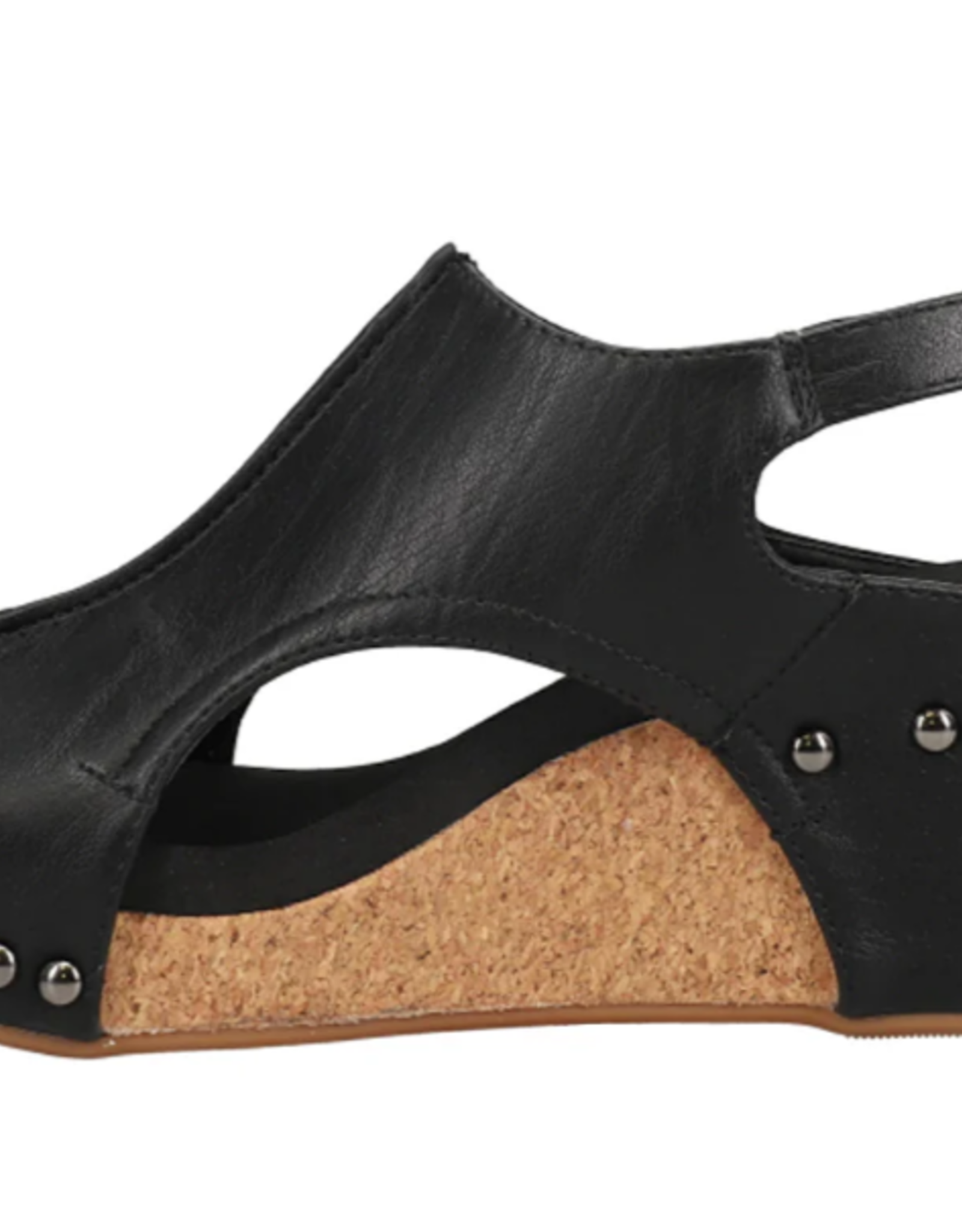 Corkys Footwear Black Smooth Velcro Closurer Strap Carley Wedge Sandal