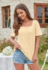 - Yellow Lace Textured Square Neck Short Sleeve Top