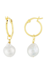 18K Gold Plated Sterling Silver Demi-Fine Kaia Hoop Pearl Earrings