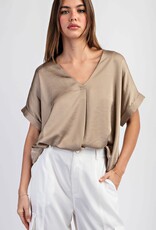 - Coco V-Neck Pleat Short Sleeve Top
