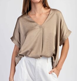 - Coco V-Neck Pleat Short Sleeve Top