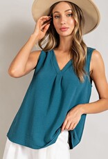 - Teal V-Neck Pleat Sleeveless Top