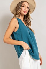 - Teal V-Neck Pleat Sleeveless Top